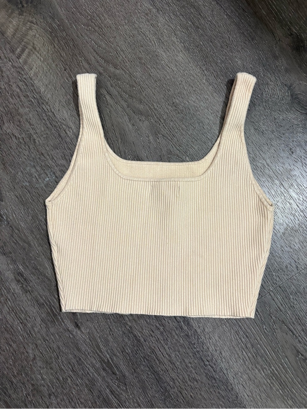 House of Harlow 1960 Medium Ribbed Knit Square Neck Crop Tank Top Beige Summer - Picture 3 of 6
